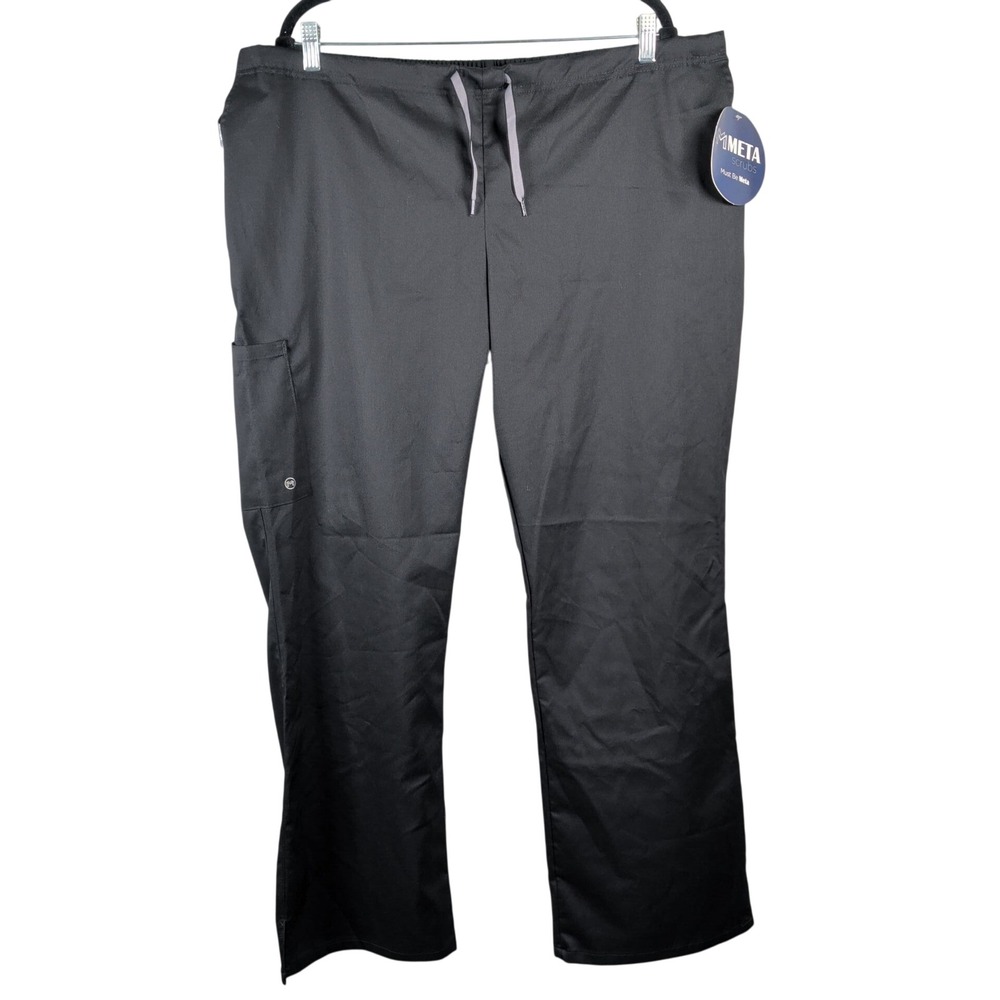 Meta Women XL Scrub Pants Black Cargo Stretch Medical Workwear Pocket